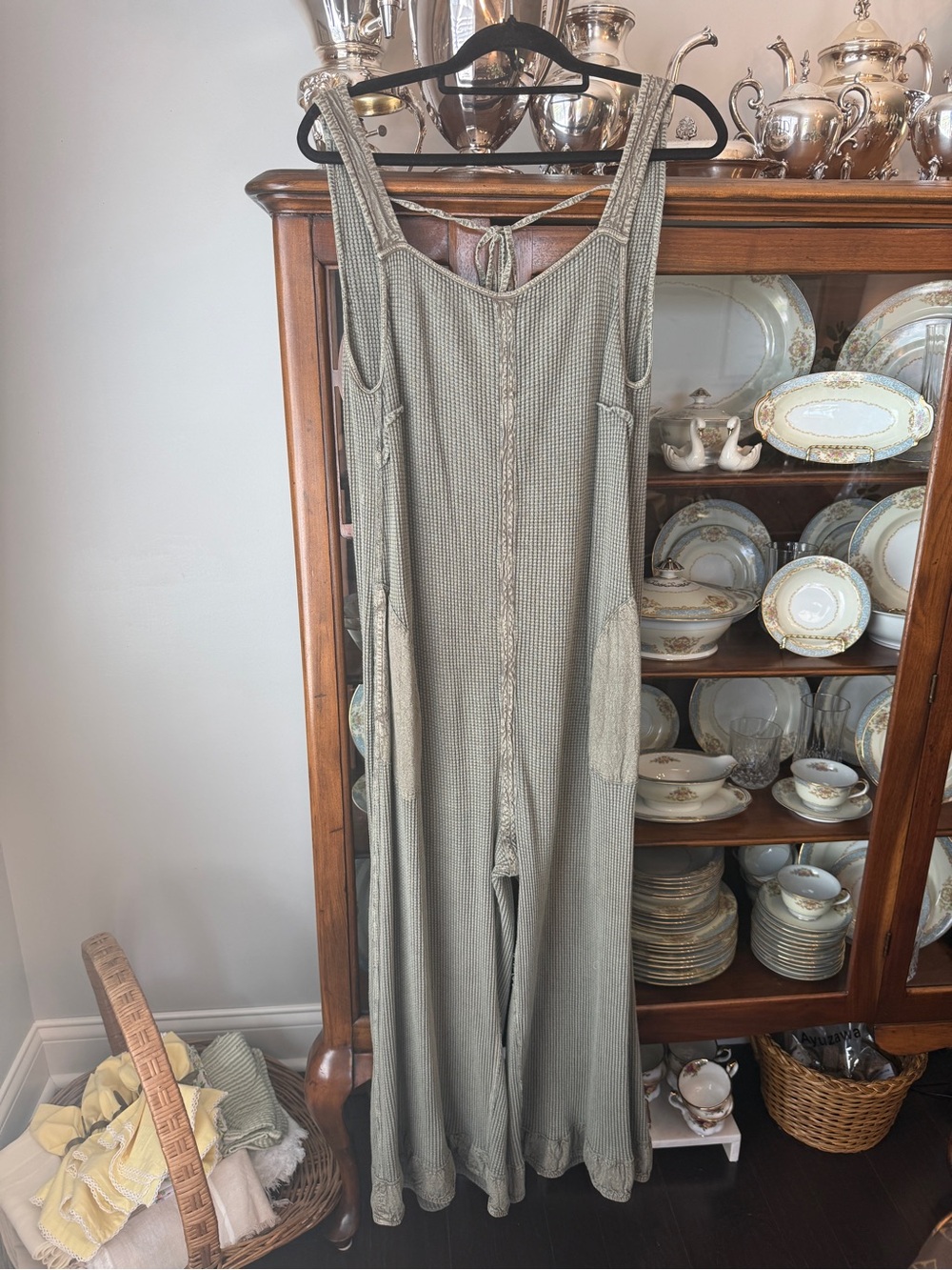 Free People Sleeveless Wide-Leg Jumpsuit in Sage